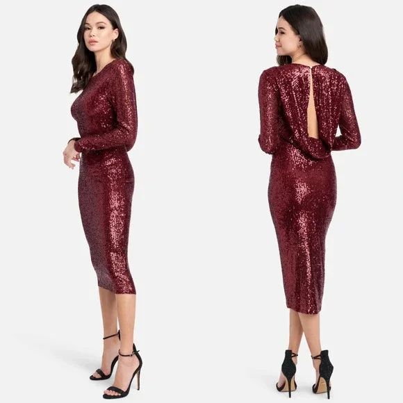 bebe long sleeve sequin dress Sequin Long Sleeve Tie Front Dress bebe